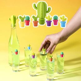 Set of 7 Cactus Wine Glass Charms and Drink Markers with Bottle Stopper Set Silicone Multicolor