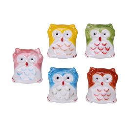 Assorted Color Ceramics Owl Chopstick Rest Cute Decorative Spoon Fork Knife Holder, 5 Pack