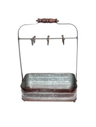Rustic Style Galvanized Metal Crockery Holder with Six Cup Hooks, Gray