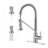 Brushed Nickel Kitchen Faucet with Pull-Down Sprayer, Commercial Lead-Free 304 Stainless Steel Single Handle Kitchen Faucets for 1 Or 3 Holes Sinks, R