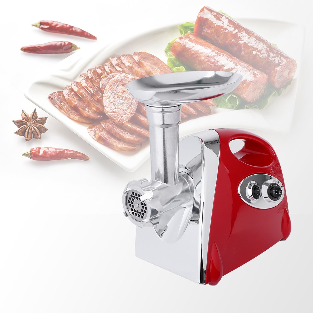 Electric Meat Grinder, Sausage Stuffer with 3 Grinding Plates and Sausage Stuffing Tubes, 2800W Meat Mincer for Home Use and Commercial Red Electric Meat Grinder, Sausage Stuffer with 3 Grinding Plates and Sausage Stuffing Tubes, 2800W Meat Mincer for Home Use and Commercial Red