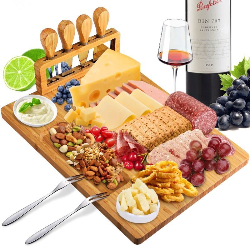 With Knives 7 Piece Bamboo Cheese Board Set With Knives 7 Piece Bamboo Cheese Board Set