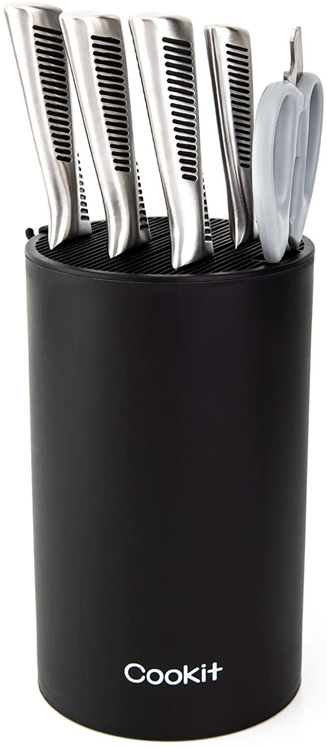 Knife Block Holder, Universal Knife Block without Knives, Unique Double-Layer Wavy Design, Round Black Knife Holder for Kitchen, Space Saver Knife Sto Knife Block Holder, Universal Knife Block without Knives, Unique Double-Layer Wavy Design, Round Black Knife Holder for Kitchen, Space Saver Knife Sto