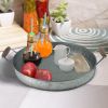 Round Galvanized Metal Serving Tray With Wooden Handles, Gray