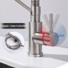 Brushed Nickel Kitchen Faucet with Pull-Down Sprayer, Commercial Lead-Free 304 Stainless Steel Single Handle Kitchen Faucets for 1 Or 3 Holes Sinks, R
