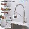 Brushed Nickel Kitchen Faucet with Pull-Down Sprayer, Commercial Lead-Free 304 Stainless Steel Single Handle Kitchen Faucets for 1 Or 3 Holes Sinks, R