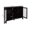 FCH Transparent Double Door with X-shaped Wine Rack Sideboard Entrance Cabinet Brown RT