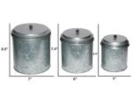 Galvanized Metal Lidded Canister With Ribbed Pattern, Set of Three, Gray