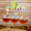 Set of 7 Cactus Wine Glass Charms and Drink Markers with Bottle Stopper Set Silicone Multicolor