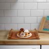 DunaWest 15 Inch Rectangular Wood Serving Tray with Matte Gold Trim, Brown