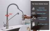 Brushed Nickel Kitchen Faucet with Pull-Down Sprayer, Commercial Lead-Free 304 Stainless Steel Single Handle Kitchen Faucets for 1 Or 3 Holes Sinks, R