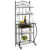 5-Tier Metal Kitchen Bakers Rack , Microwave Storage Rack Oven Stand with Wine Storage Organizer Workstation Black (25" x 16" x 68")
