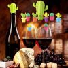 Set of 7 Cactus Wine Glass Charms and Drink Markers with Bottle Stopper Set Silicone Multicolor