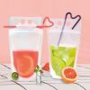 50PCS Drink Pouches Plastic Stand-Up Juice Bag Hand-Held Smoothie Bag w/ 50 Straws