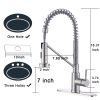 Brushed Nickel Kitchen Faucet with Pull-Down Sprayer, Commercial Lead-Free 304 Stainless Steel Single Handle Kitchen Faucets for 1 Or 3 Holes Sinks, R