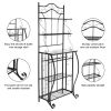 5-Tier Metal Kitchen Bakers Rack , Microwave Storage Rack Oven Stand with Wine Storage Organizer Workstation Black (25" x 16" x 68")