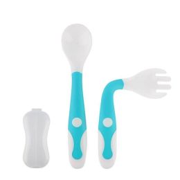 Baby Utensils Spoons Forks Set With Travel Safe Case Toddler Babies Children Feeding Training (Color: Blue)