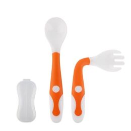 Baby Utensils Spoons Forks Set With Travel Safe Case Toddler Babies Children Feeding Training (Color: orange)