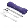 Portable 3 Pcs Stainless Steel Cutlery Set Flower Painting Fork Dinner Tableware Set Case Kit