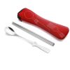Portable 3 Pcs Stainless Steel Cutlery Set Flower Painting Fork Dinner Tableware Set Case Kit