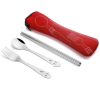 Portable 3 Pcs Stainless Steel Cutlery Set Flower Painting Fork Dinner Tableware Set Case Kit