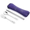 Portable 3 Pcs Stainless Steel Cutlery Set Flower Painting Fork Dinner Tableware Set Case Kit