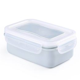 Round Mini Refrigerator Crisper Lunch Box Kitchen Plastic Storage Rectangular Sealed Case (Color: Blue, size: Rectangular)