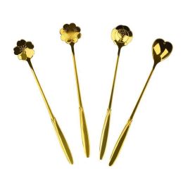4pcs/set Stainless Steel Flowers Shaped Stirring Spoon (Color: Gold)