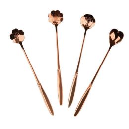 4pcs/set Stainless Steel Flowers Shaped Stirring Spoon (Color: Rose Gold)