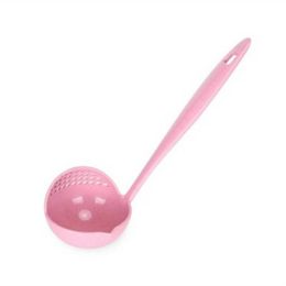 2 In 1 Plastic Straining Ladle Soup Pan Spoon with Filter Strainer Kitchen Cooking Tools (Color: pink)