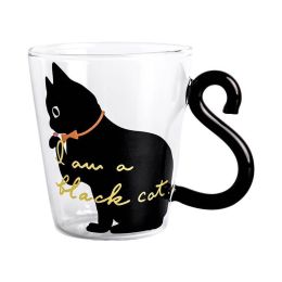 Glass Cup Cute Coffee Cup Portable Dormitory Office Available (Color: Black, size: 280ml)