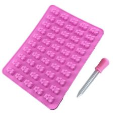 Cake Tools Mold 1 Set 50 Cavity Silicone Gummy Bear Chocolate Candy Maker Ice Tray Jelly Moulds (Color: pink, size: with dropper)