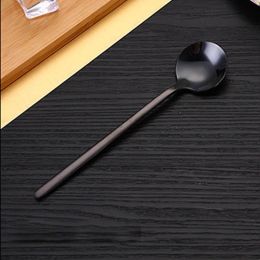 304 Stainless Steel Coffee Spoon Round head Korean Style Honey Dessert Gift Mixing Spoons (Color: Black, size: 17.5cm)