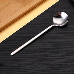 304 Stainless Steel Coffee Spoon Round head Korean Style Honey Dessert Gift Mixing Spoons (Color: Silver, size: 17.5cm)