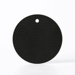 Round Heat Resistant Silicone Mat Drink Cup Coasters Non-slip Pot Holder Table Placemat Kitchen (Color: Black, size: Round)