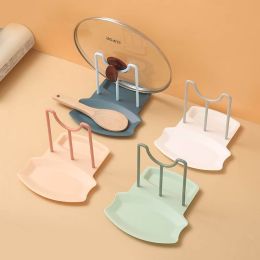 Kitchen Dish Pot Lid Storage Rack Countertop Punch-Free Spoons Holder Bracket (Color: White)