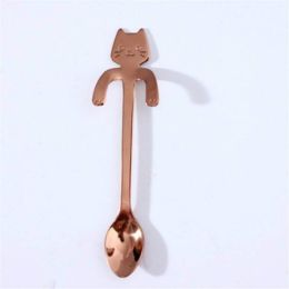 Stainless Steel Creative Mixing Spoon Cute Cartoon Cat Dessert Spoon Coffee Spoon (Color: Rose Gold, size: one sizeone size)
