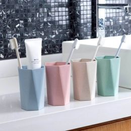 Nordic Style Thickened Wheat Straw PP Diamond Cup Gargle Cup Household Couple Toothbrush Shaped Pure (Color: Nordic Rice, size: 301-400ml)