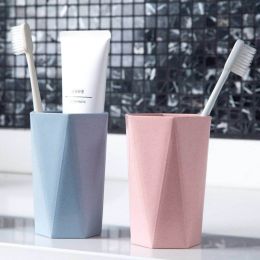 Nordic Style Thickened Wheat Straw PP Diamond Cup Gargle Cup Household Couple Toothbrush Shaped Pure (Color: Nordic blue, size: 301-400ml)