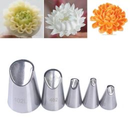 5 pc/set Of Chrysanthemum Nozzle Set Pastry Nozzles Mouth Kitchen Tips Gadget Baking Accessories (Color: Silver, size: 5pcs)