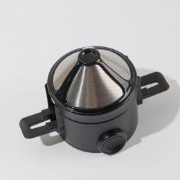 Foldable Portable Coffee Filter Coffee Maker Stainless Steel Drip Coffee Tea Holder Reusable Paperless Pour Over Coffee Dripper (Color: Black)