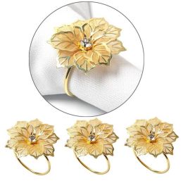 1/4/6pcs Napkin Rings Flower Napkin Ring Hollow Out Floral Metal Dinner Delicate Serviette Buckles for Wedding Party Holiday Christmas Banquet Table S (Color: Gold, size: 6pcs)