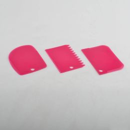Baking Tool Cake 3-piece Set Cream Scraper Half Round/serrated/trapezoid Birthday Cake Cream Mounted (Color: Hot Pink)