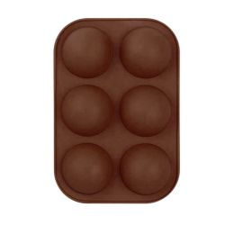 6 Holes DIY Ball Sphere Mold Silicone Cake Chocolate Candy Mould Kitchen Baking Soap Jelly Mold (Color: Brown, size: 2pcs)