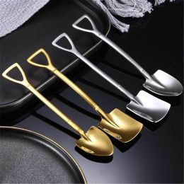 Stainless Steel Coffee Spoon Retro Shovel Ice Cream Spoon Creative Tea-Spoon Fashion Tableware (Color: Gold, size: B-2PCS)