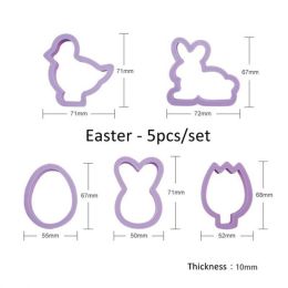 Easter Decoration Egg Rabbit Chick Butterfly Shape Cookies Cutter Plastic Fondant Biscuit Cake Mold (Color: Purple, size: 5pcs/set)