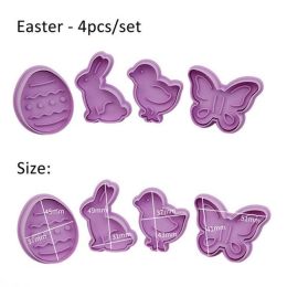 Easter Decoration Egg Rabbit Chick Butterfly Shape Cookies Cutter Plastic Fondant Biscuit Cake Mold (Color: Purple, size: 4pcs/set)