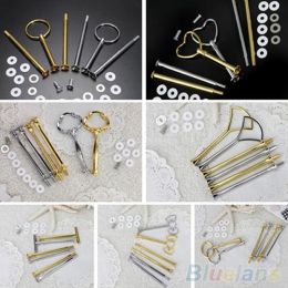 Multi-Style 2 Or 3 Tier Plate Handle Fitting Hardware Rod Tool Cake Plate Stand (Color: Golden, size: Round)