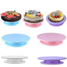 28cm Round Anti-Skid Rotating Stand Platform Cake Turn Table DIY Decor Tool (Color: pink)