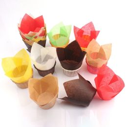 50Pcs Oil-proof Tulip Cake Cup Muffin Cupcake Liner Paper Holder Baking Tool (Color: green)